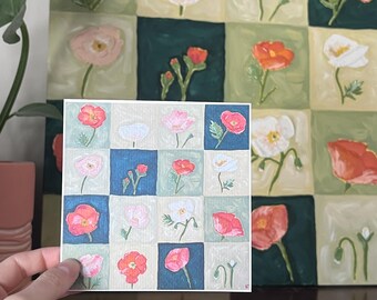 Poppy Squares Art Print, floral spring home decor