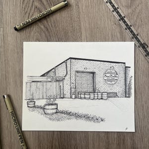 Dibujo a bolígrafo para la primera cita, regalo de San Valentín, regalo de aniversario personal, dibujo de la fachada del edificio, recuerdo empresarial, cita nocturna