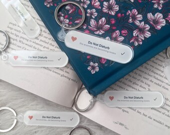 Enemies to lovers keychain, bookish design, kindle decal, do not disturb, romance reader, booktok, romance trope, quiet I’m reading
