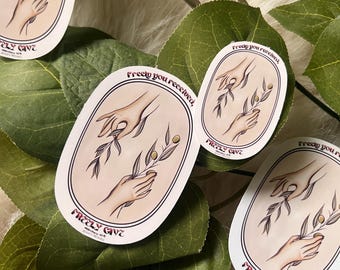 Matthew 10 8 freely you received, freely give. Traditional Americana sticker. Tattoo style vinyl. Bible verse