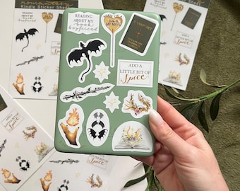 Romantasy Kindle Sticker Sheet, fantasy reader, e-reader decals, booktok, romance stickers, wyvern, fictional worlds, wingspan, fated mates