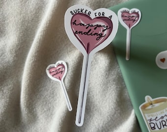 sucker for a happy ending sticker, bookish sticker, happily ever after, kindle decal, romance reader, falling in love, trope, lollipop