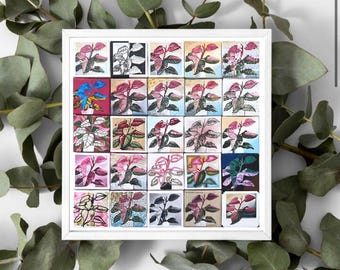 25 canvases print, gilcee art print, pink princess philodendron paintings