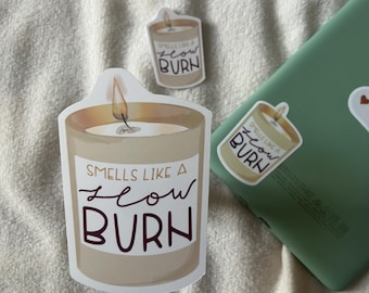 smells like a slow burn sticker, bookish sticker, kindle decal, romance reader, falling in love, booktok, candle sticker, romance trope