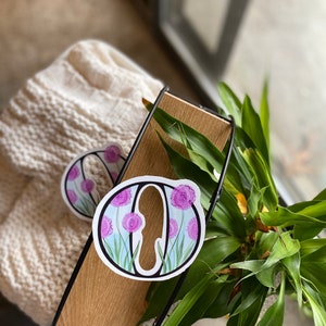 Pegatina 3" O, o es para cebolla ornamental, monograma de una sola letra, alfabeto floral, pegatina de flores, calcomanía personal, regalo para ella