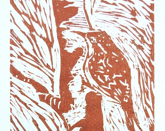 ORIGINAL woodcut print - Treecreeper - cut and printed by hand, bird print, printmaking, artist print