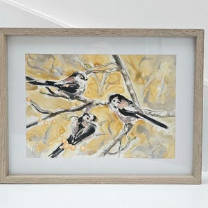 Cinciallegre - Disegno originale con cornice, tecnica mista, uccelli del Regno Unito, disegno di uccelli, arte murale con uccelli, regalo per gli amanti degli uccelli, dipinto naturalistico