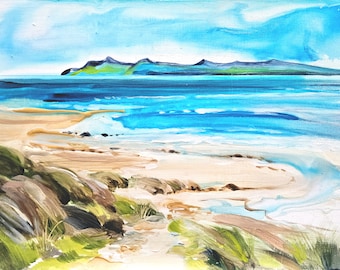 Findhorn Beach - ORIGINAL FRAMED acrylic painting - Scottish art, beach art, coastal art, landscape painting, Moray Coast
