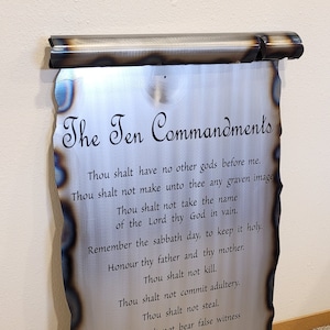 Ten Commandments Metal Scroll - old testament, tablet of stone, biblical document, word of God, Exodus 20, Mount Sinai, acient scroll, gift
