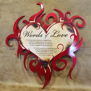 Words of Love Heart Plaque: Brushed Stainless Steel Finish