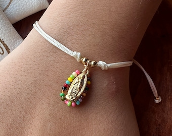 Handmade Virgen de Guadalupe Bracelet: Adjustable Faith Gift