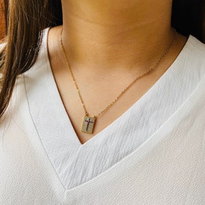 Scapular necklaces zirconia crystals doble cross in a black gold plated necklace, Birthday Gift, scapular, escapularios,