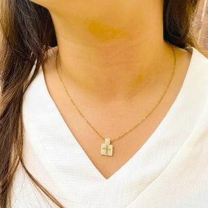 Cross handmade, pink background excellent quality, dainty Jewelry, hypoallergenic, non-tarnish Necklace, scapular