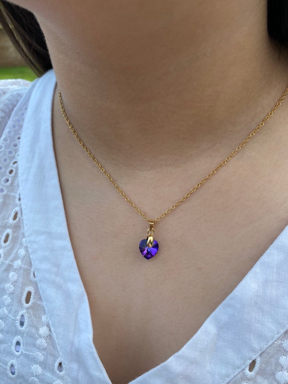 Swarovski Heart Necklace Aurora Borealis Crystal Rainbow Etsy