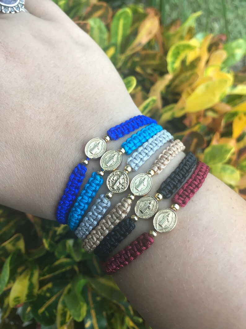Protection Bracelet Adjustable Bracelet Faith Bracelet Virgen de Guadalupe Saint Benedict Charm Gold Plated18kAdjusable affordable gift