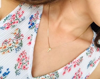 Gold Plated Mini Cross Necklace: Minimalist Christian Jewelry