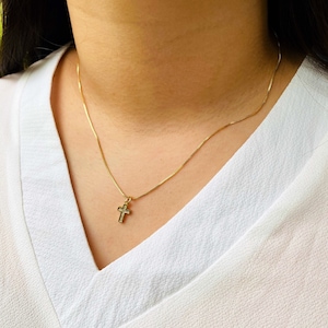 Dainty Gold Plated Cross Necklace: Minimalist Christian Religious Gift