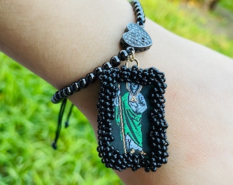 Handmade Saint Jude Scapular Bracelet: Heart Charm, Faith Gift