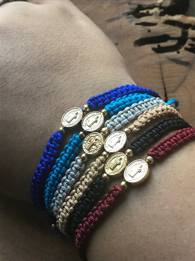 Protection Bracelet Adjustable Bracelet Faith Bracelet Virgen de Guadalupe Saint Benedict Charm Gold Plated18kAdjusable affordable gift