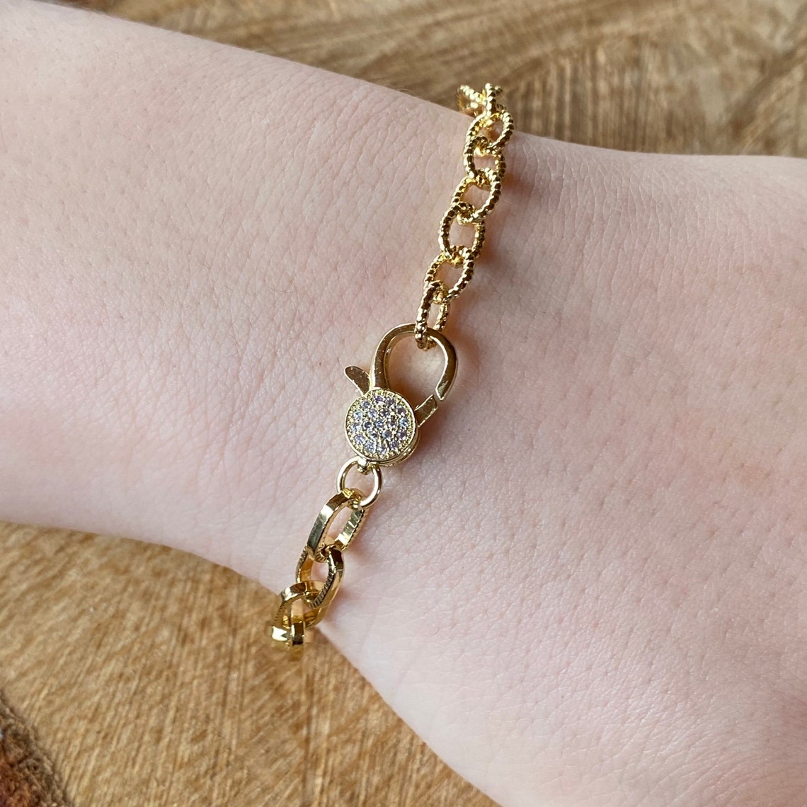 Charm Bracelet Charm Gold Plated With Zirconia Stones Bracelet Etsy UK