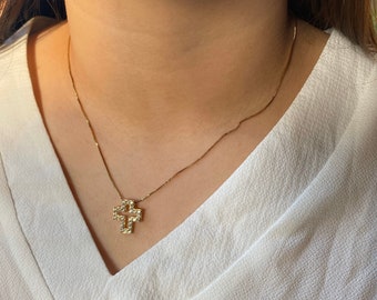 Gold Plated Zirconia Cross Necklace: Dainty Medallion Pendant