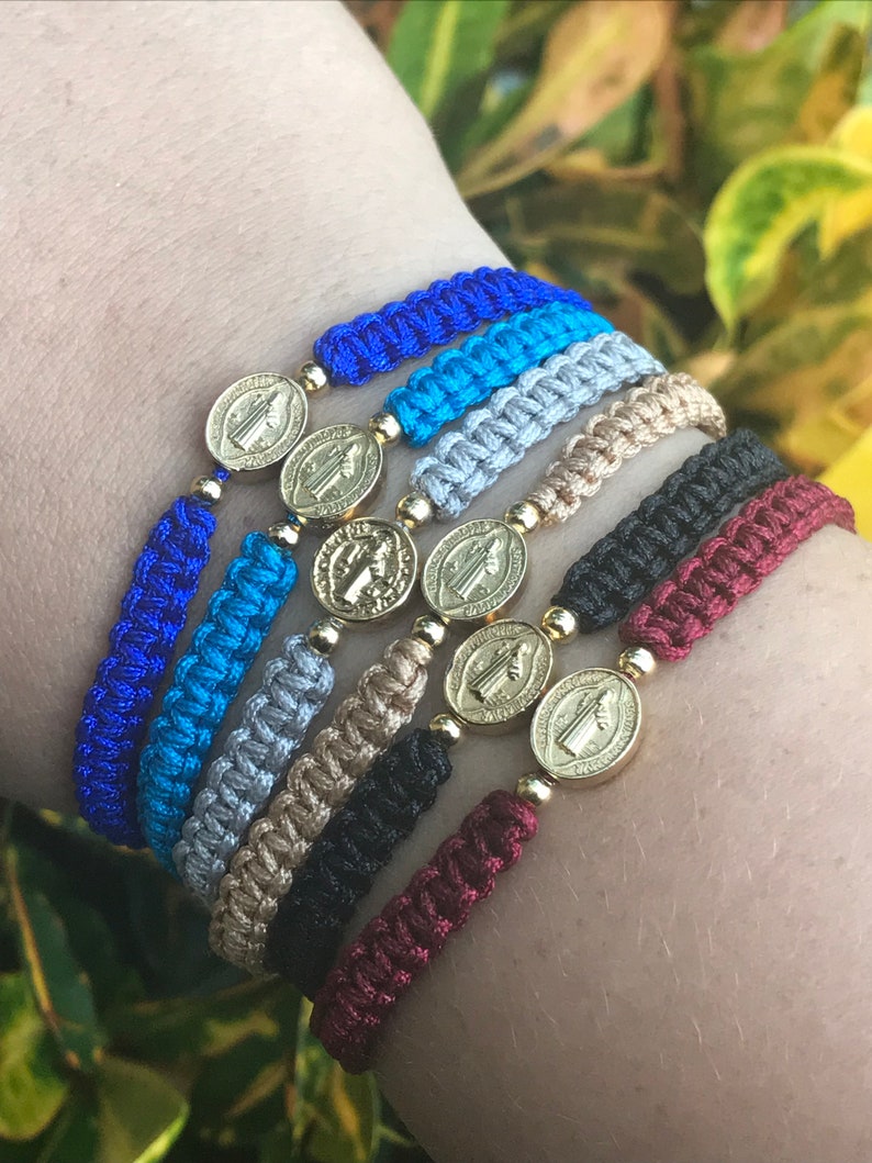 Protection Bracelet Adjustable Bracelet Faith Bracelet Virgen de Guadalupe Saint Benedict Charm Gold Plated18kAdjusable affordable gift