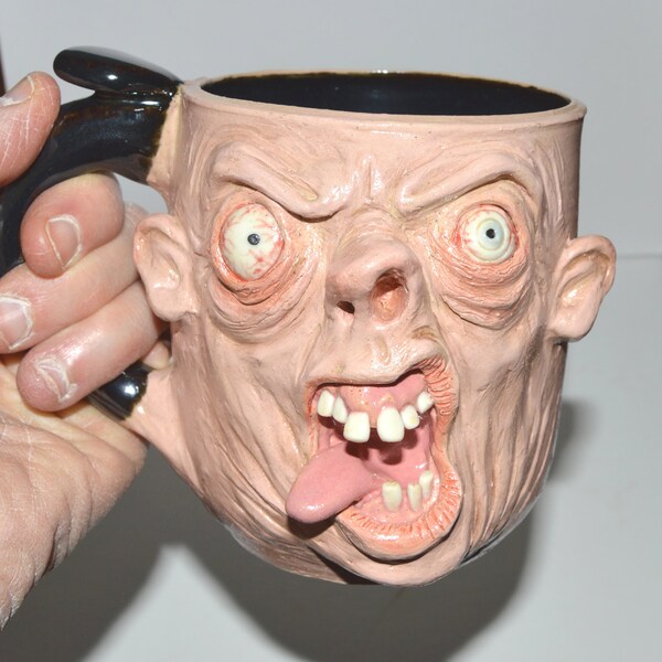 High Anxiety Beer/Coffee Mug ONE OF A KIND. Large, aprox 16 oz. Sculpted, hand painted. Signed