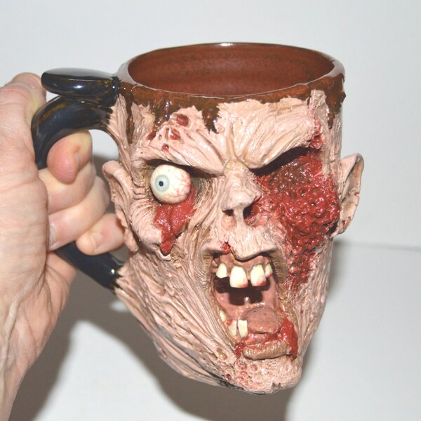 No Brainer Zombie Mug awesome detail. One of a Kind! Stoneware 16 oz. Hand sculpted OOAK signed