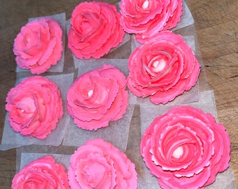 Hand-Paspelierte Royal Icing Rosen - Helles Pink, 5 cm, 9er Pack