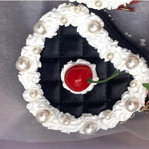 Heart Shaped Cake Purse/ Frosted Vintage Purse/ Cute Cake Handbag/ Crossbody Bag/ Unique Fashion Bag/ Frosting pearl Cherry
