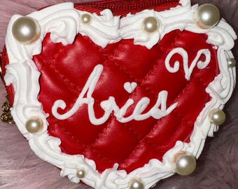 Heart Cake Purse: Aries Zodiac, Pearl Frosting, Crossbody Bag