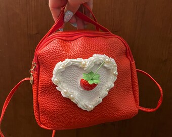 Heart Cake Purse: Strawberry Shortcake Faux Leather Handbag