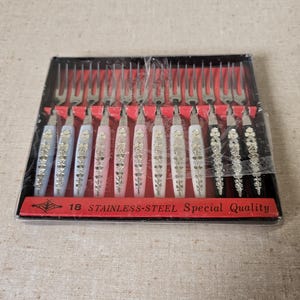 Vintage Little Forks, Stainless Steel, Set of 16, Retro Dining and Entertaining, appetizers, barware