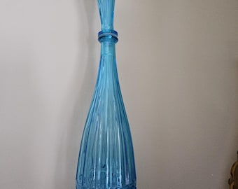 Mid Century Rossini Empoli Genie Bottle with Stopper, 1960s Brilliant Blue Skittles Style Glass, Diamond Point