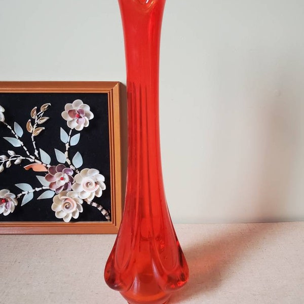 Vintage Viking Epic Drape Style Swung Vase, Art Glass, 60s Glass, Handblown, Volcanic Orange