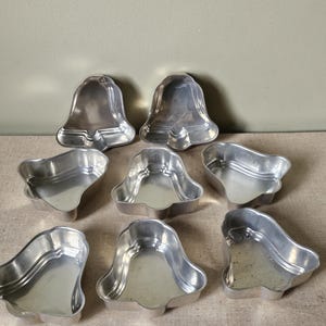 Vintage Aluminum Baking Tins or Molds, Bell Shape, Early 50s Baking  8 piece set, cookies, tarts, muffins, mini cakes
