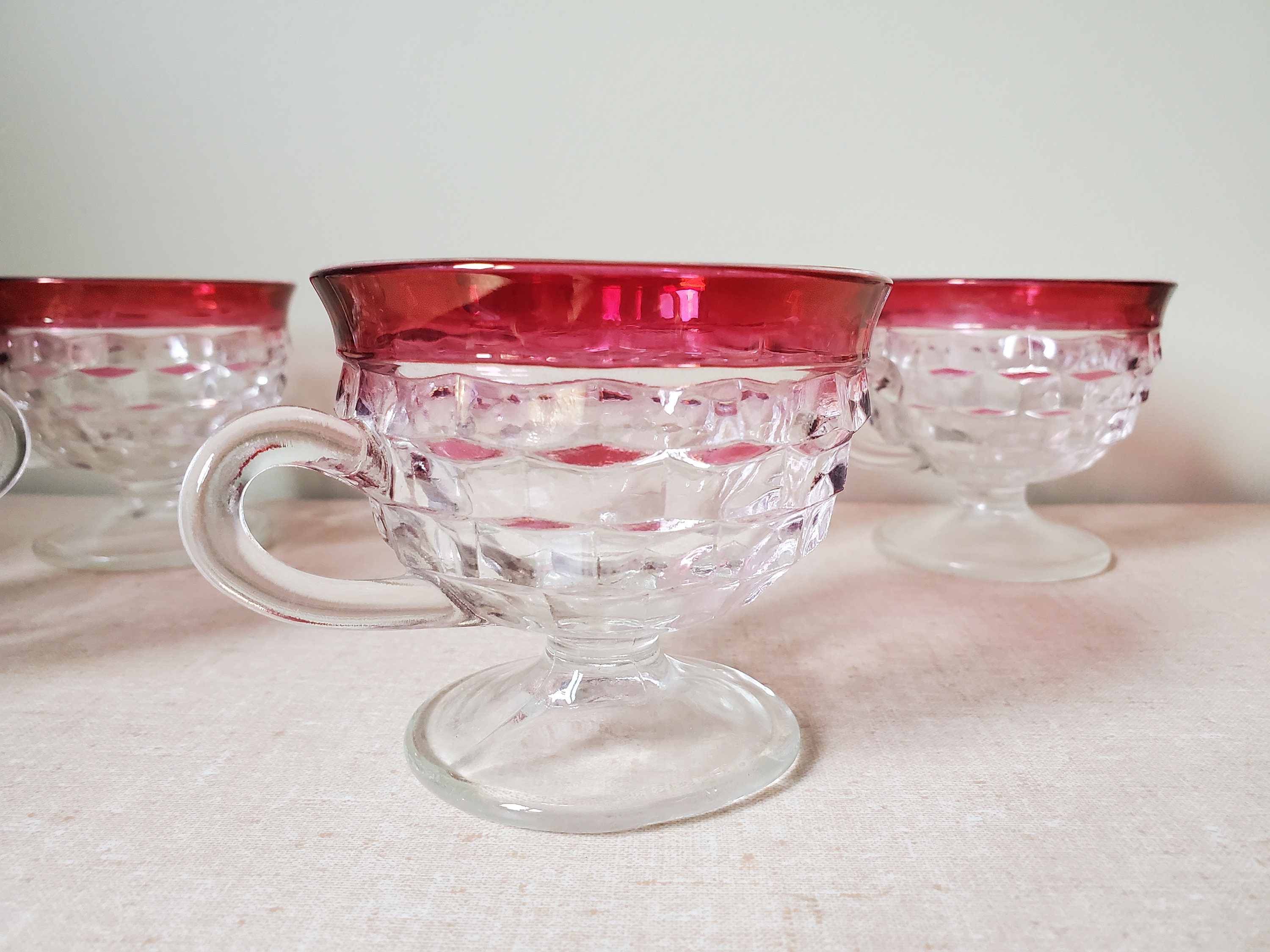 Ruby Red Punch Bowl With 12 White Milk Glass Cups Indiana Glass