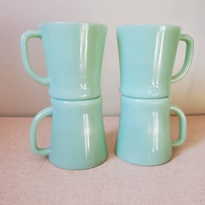 Vintage Fireking Jadeite &quot;D&quot; Handle Coffee Cups, Set of Four, Classic Kitchen