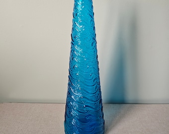 Mid Century Empoli Genie Bottle 1960s Blue Wave Glass, Collectors Glass