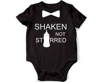 Shaken Not Stirred - James Bond 007 inspired Short Sleeve Black Baby Grow, Clothing, Body Suit for Boys