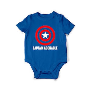 Captain Adorable Captain America/The Avengers inspired Short Sleeve Royal Blue Baby Grow, Clothing, Body Suit image 1