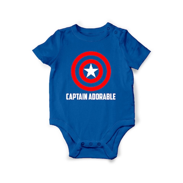 Captain Adorable - Captain America/The Avengers inspired Short Sleeve Royal Blue Baby Grow, Clothing, Body Suit