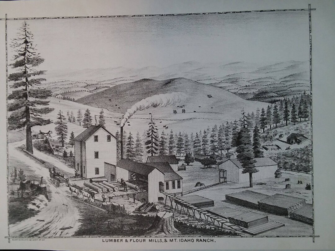 Lumber and Flour Mills, and Mt. Idaho Ranch. 1884 Lithograph Etsy