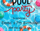 Pool Party Editable Invitation, Digital Invitation, Birthday Party Invites, Electronic Invites, Summer Party Invites, Kids Party Invites