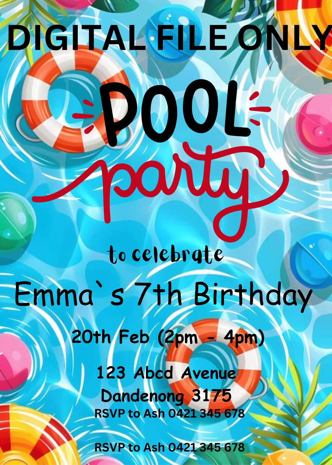 Photo Party Invitations Pool Party Editable Invitation, Digital Invitation, Birthday Party ...
