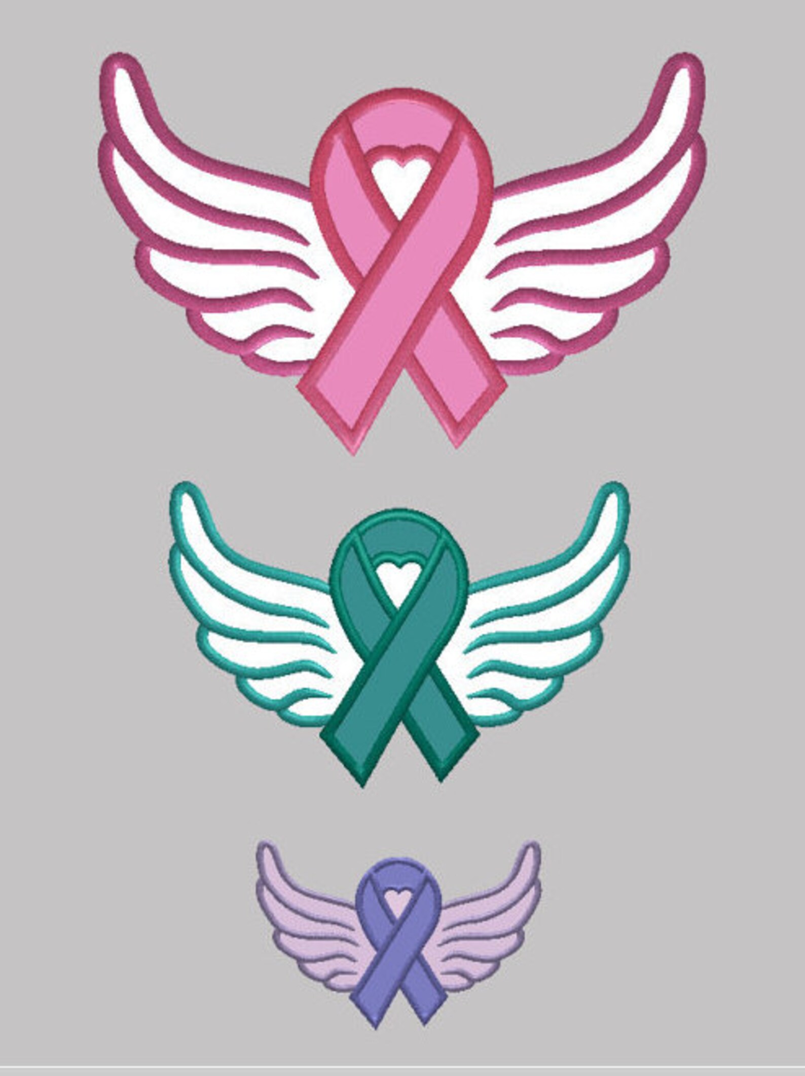 Cancer Awareness Ribbon With Wings Applique in 3 Sizes Etsy