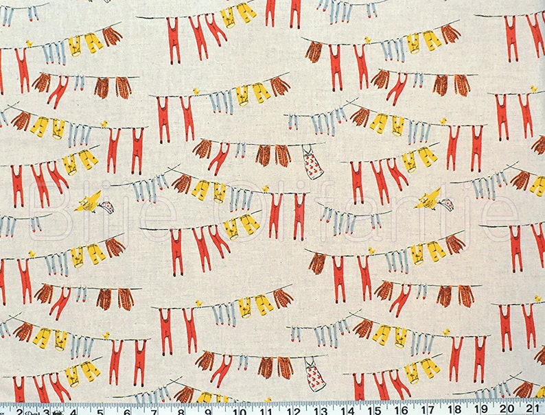 FAT QUARTER Kokka Heather Ross Far Far III Clothesline Yellow