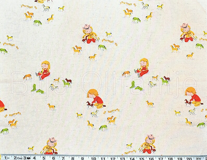 FAT QUARTER Kokka Heather Ross Far Far III Girl Ponies Play Natural