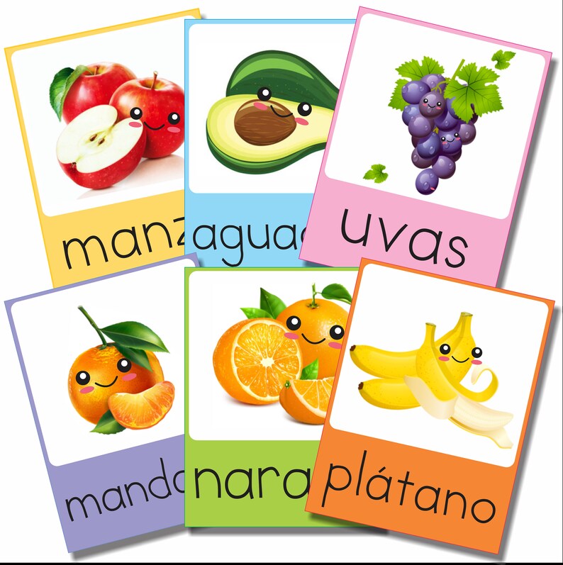 SPANISH Flashcards Fruits and Vegetables Printable Flashcards Frutas Y