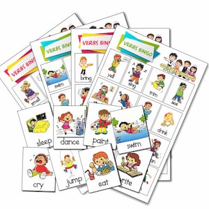 Printable Verbs / Actions Bingo - Lotería de Verbos/Acciones en Inglés para Imprimir